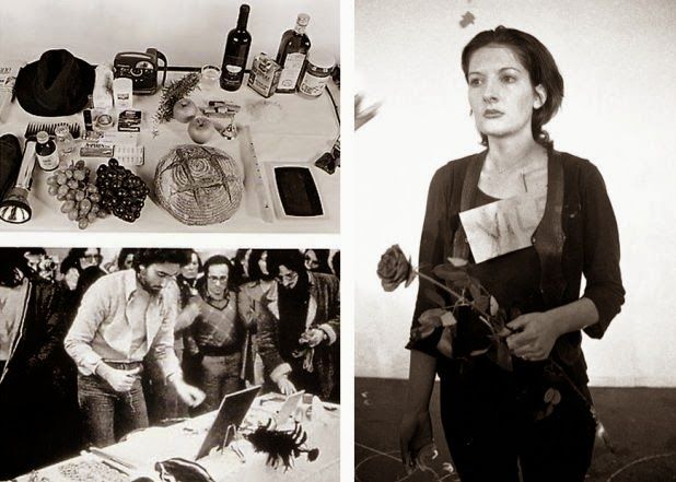 A scene from Marina Abramović's Rhythm 0 (1974) performance.